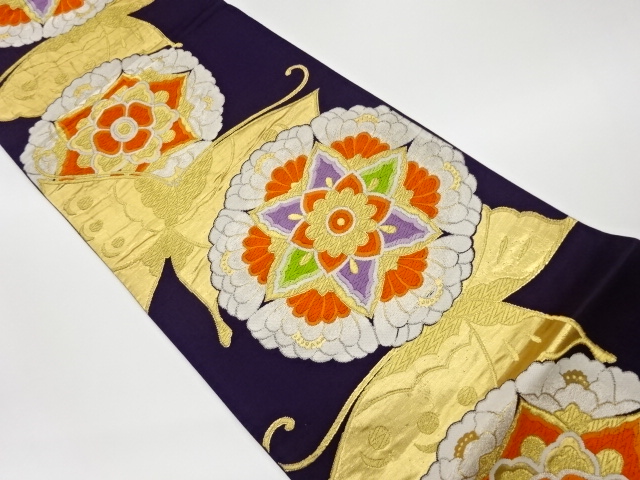 リサイクル　華文に蝶模様織出し袋帯